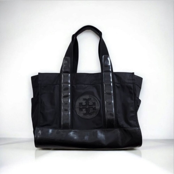 TORY BURCH Handbag/Nylon/Enamel/BLK/Black/Solid Color Black Nylon/Pate - Picture 1 of 15